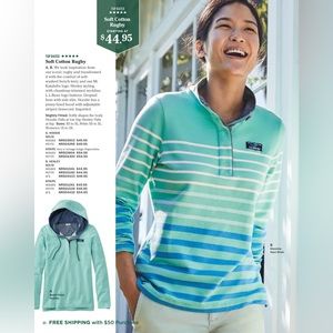 L.L. Bean Women's Soft Cotton Rugby, Stripe long sleeve shirt 🌊